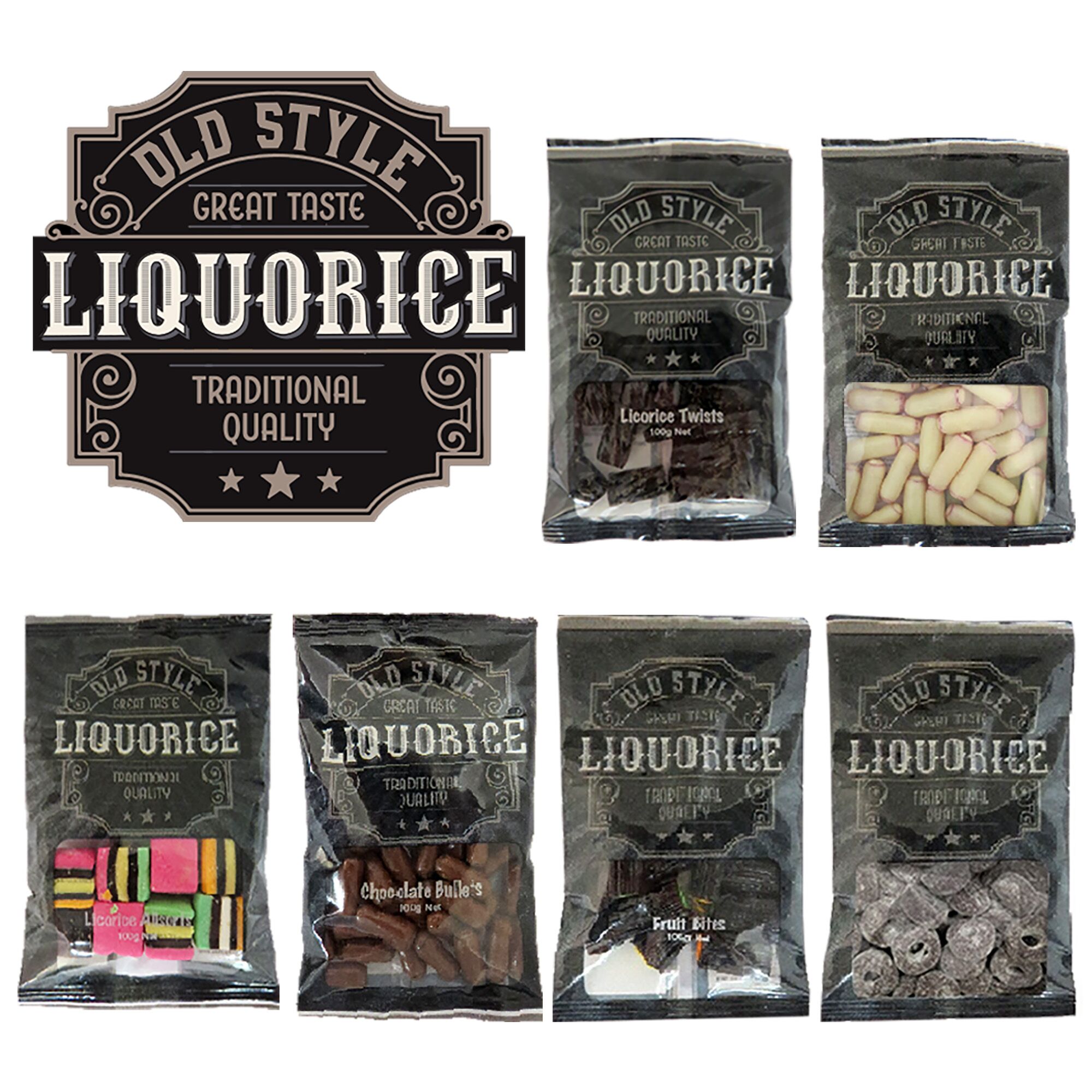 Old Style Licorice Showbag licorice sweets close-up