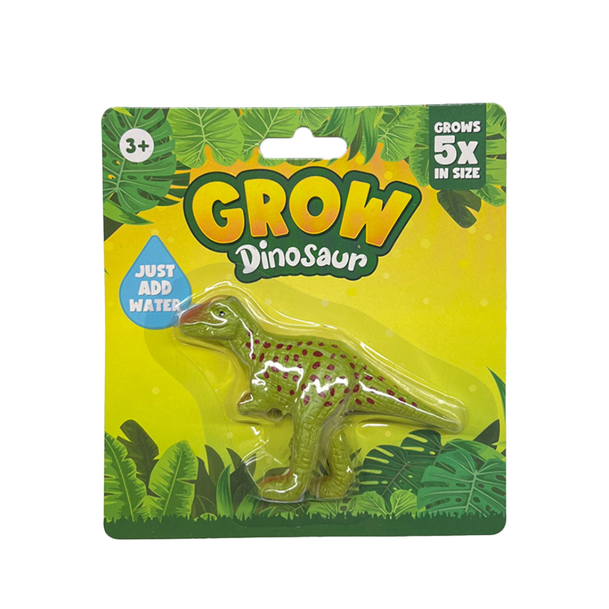 Packaged Magic Grow Dinosaur toy that grows 5x in size when water is added.