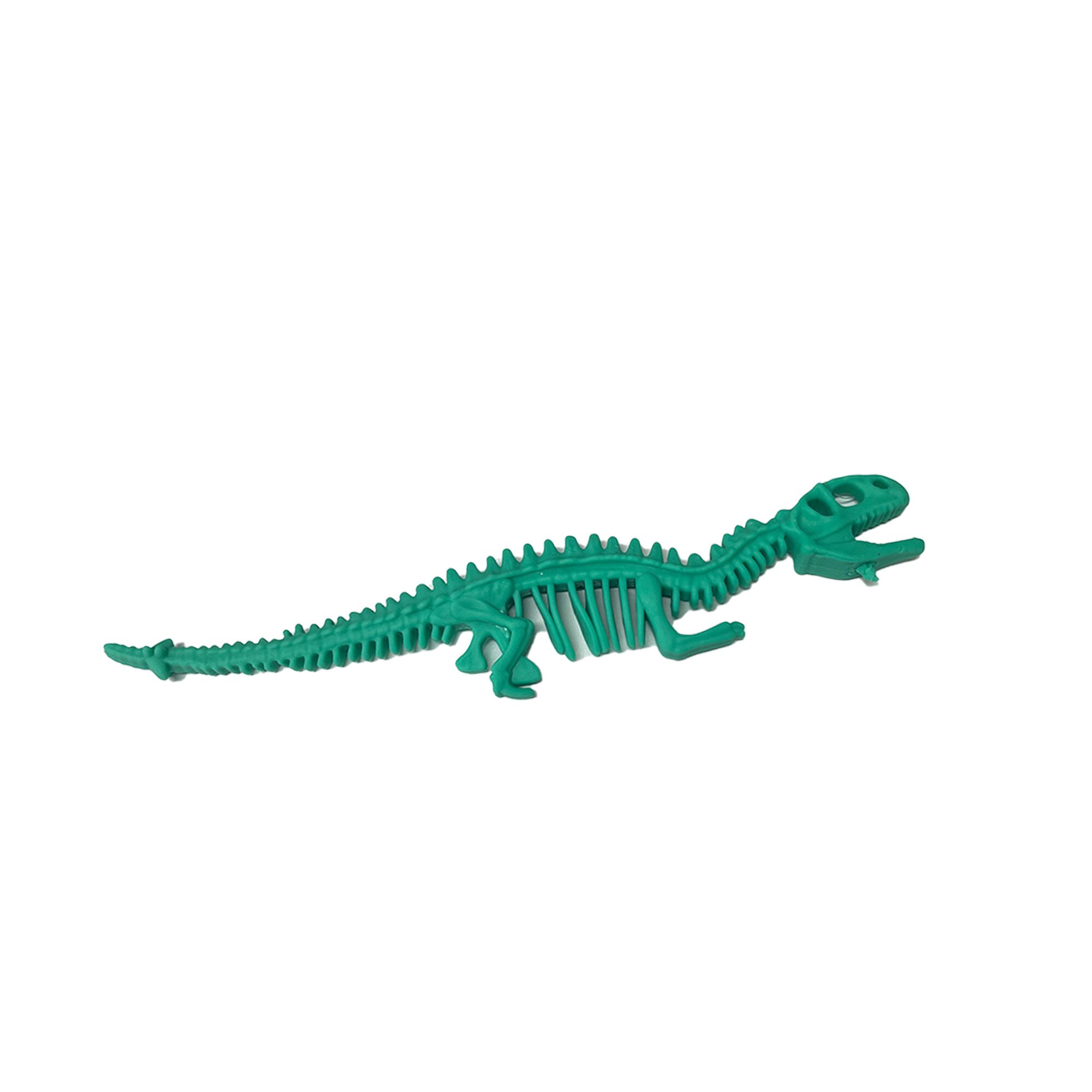Green plastic dinosaur skeleton toy.