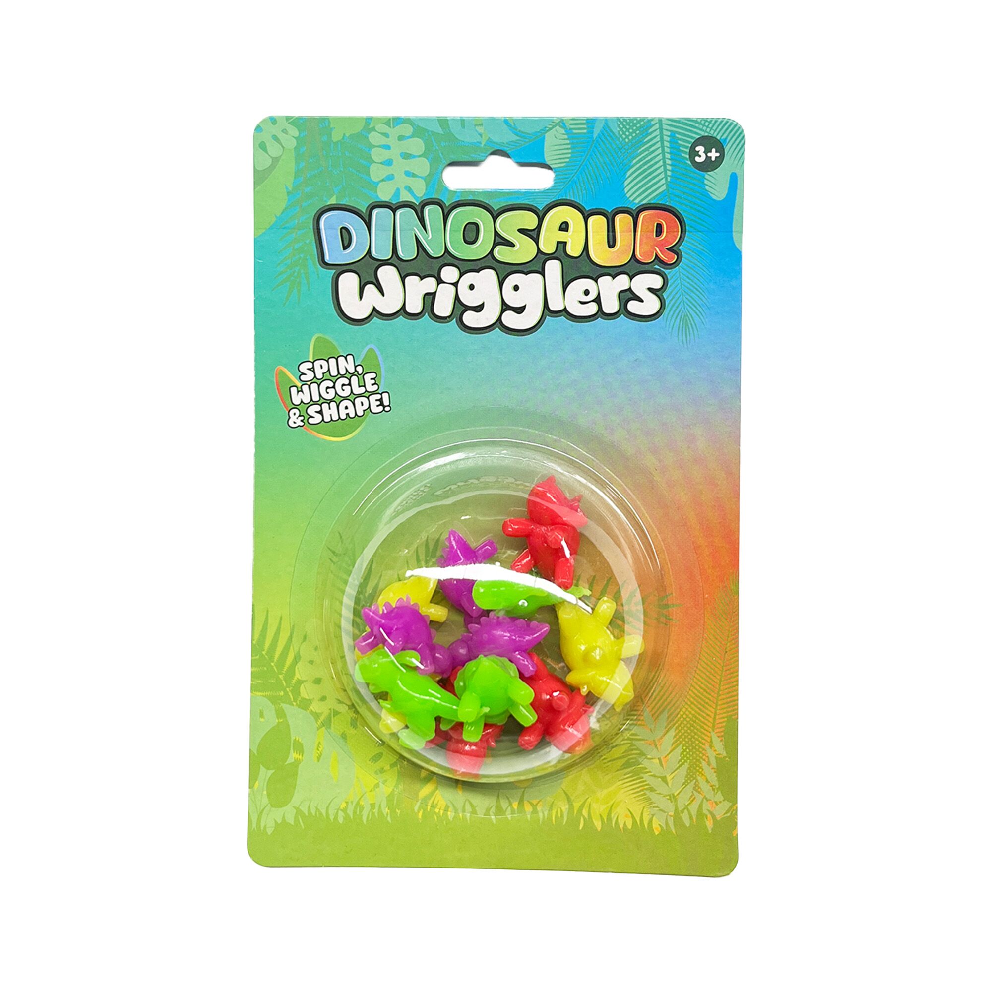 Dinosaur Wrigglers: colorful, flexible dinosaur toys.