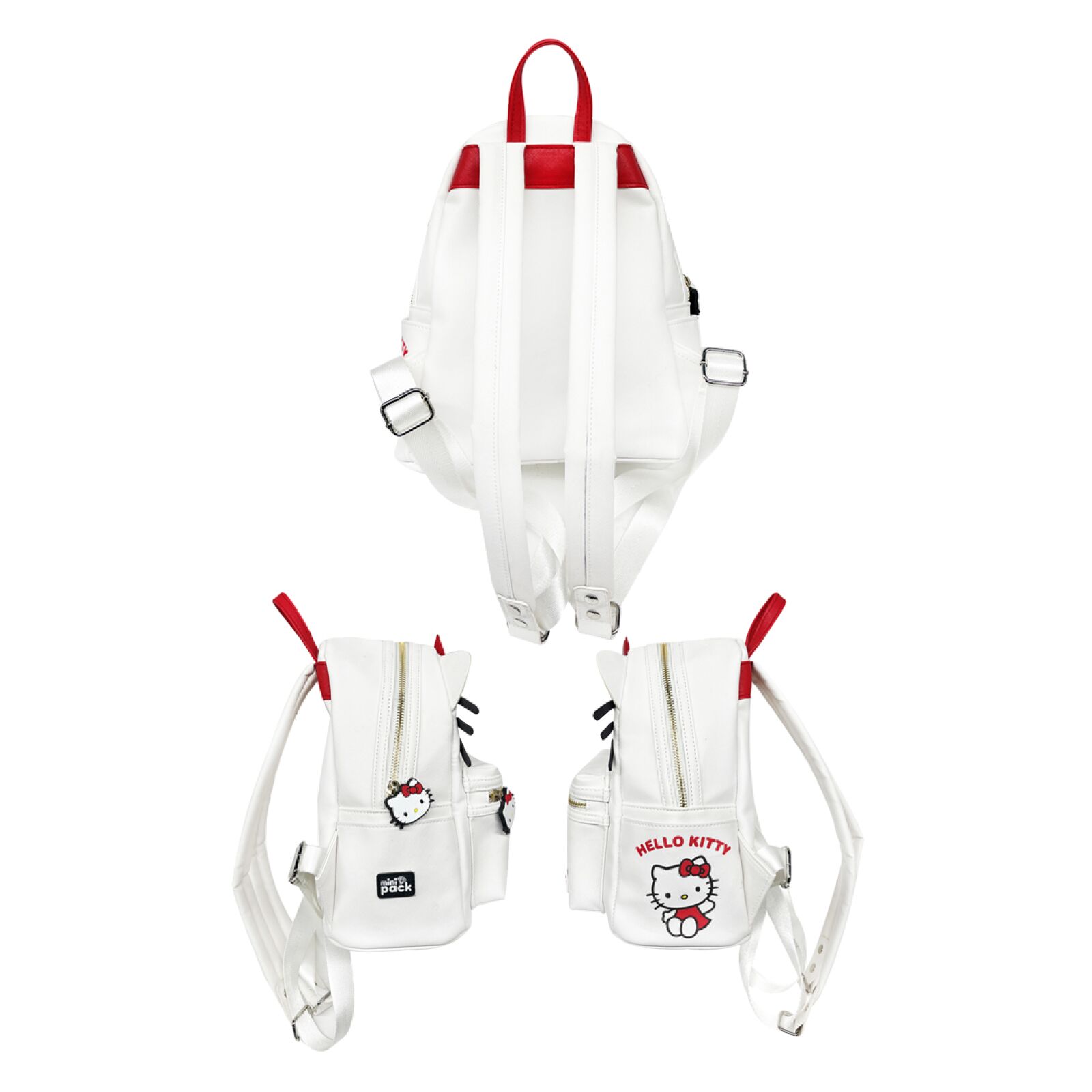 Hello Kitty Mini Backpack back, left and right views