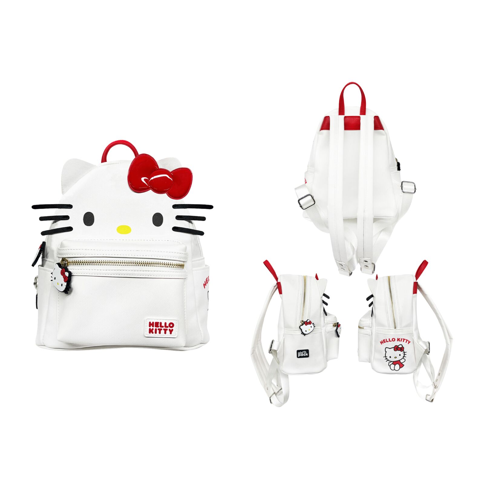 Hello Kitty Mini Backpack front, side and back views